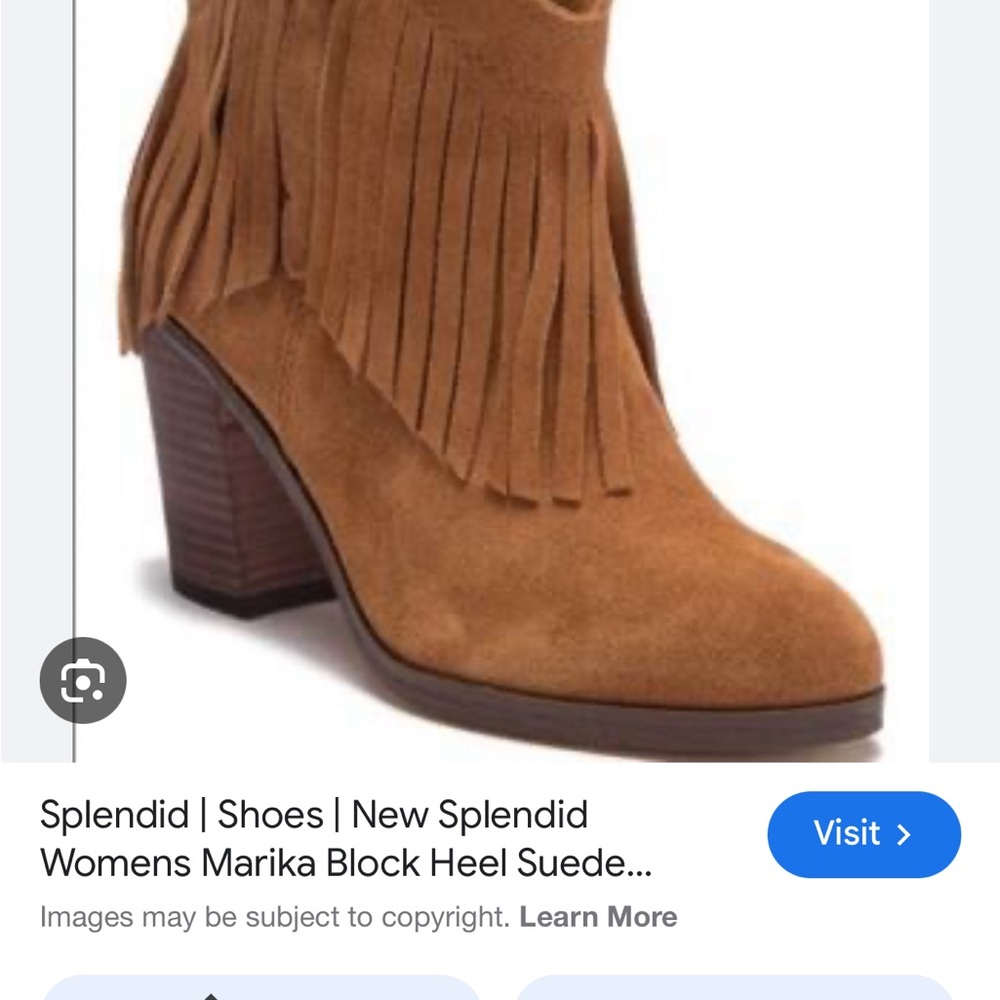 Splendid Tan Suede Fringe Block Heel Booties Size 7 - Picture 1 of 5